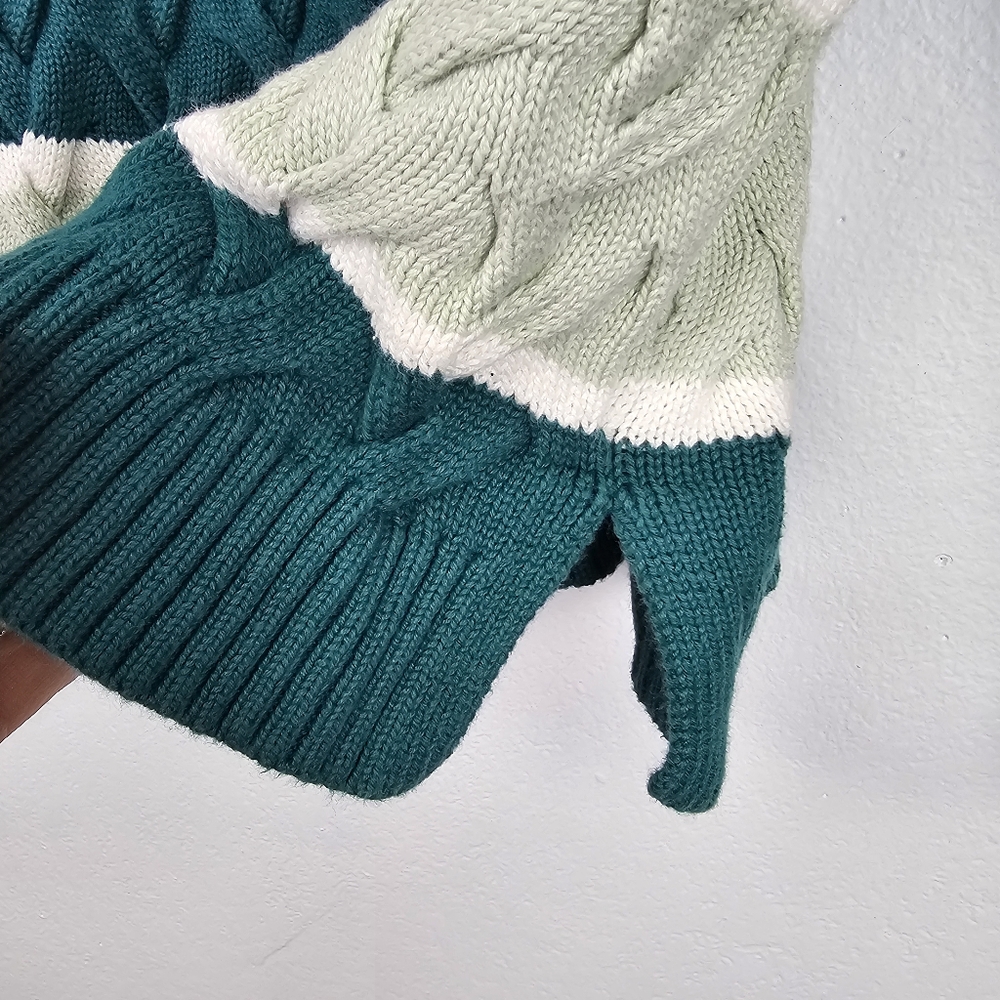 Lands End Drifter Sweater Green Stripes Cable Knit Pullover Cotton Sz M Academia - Picture 7 of 11